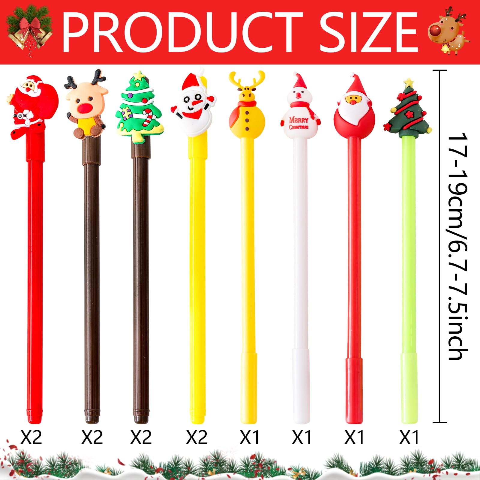 Maydahui Weihnachts-Gelschreiber Set – 12 Stück, 0,5 Mm – Mit Tierfiguren (Rentier, Schneemann, Weihnachtsbaum)