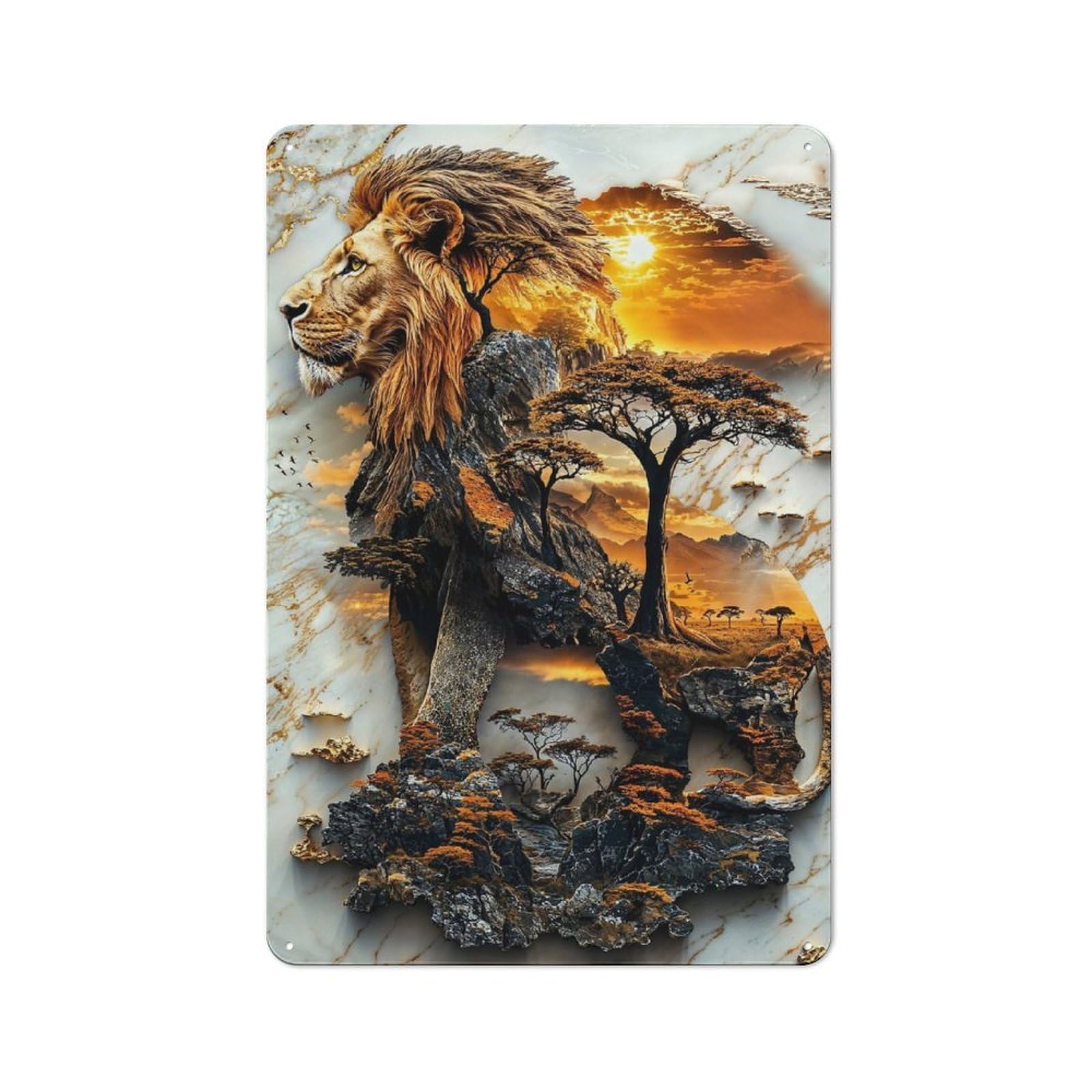 Junmoney King Of The Savanna Tin Wall Plaque 30X20cm With For Living Room Or Hallway, For Garage, Workshop And Man Cave Decoration