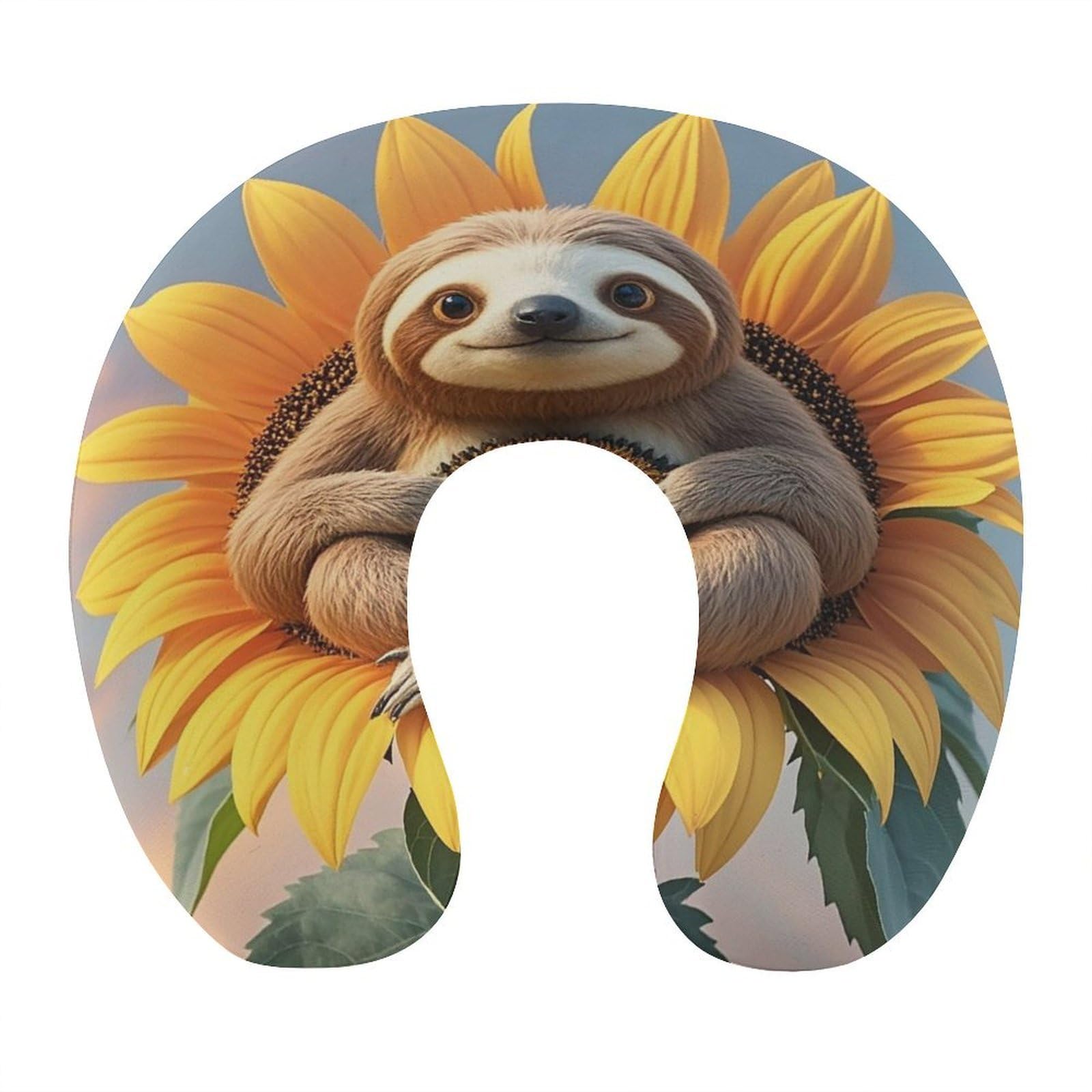 FekiLoot Sloth Sitting on Sunflower Travel Pillow Comfortable U Shape Memory Foam Pillows Neck and Head Support Portable Travel Neck Pillow Suitable for Planes Trains Self-Driving Cars
