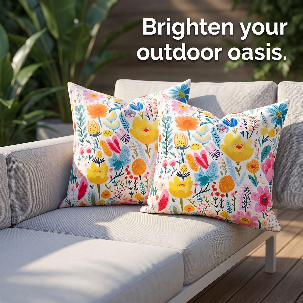 Outdoor Pillow Covers Waterproof Colorful Summer Spring 16x16 Inch Set of 2 Square Decorative Cushion Cover Zippered Patio Porch Outdoor Pillows Covers for Garden Sofa Couch Balcony Home Decor image 3