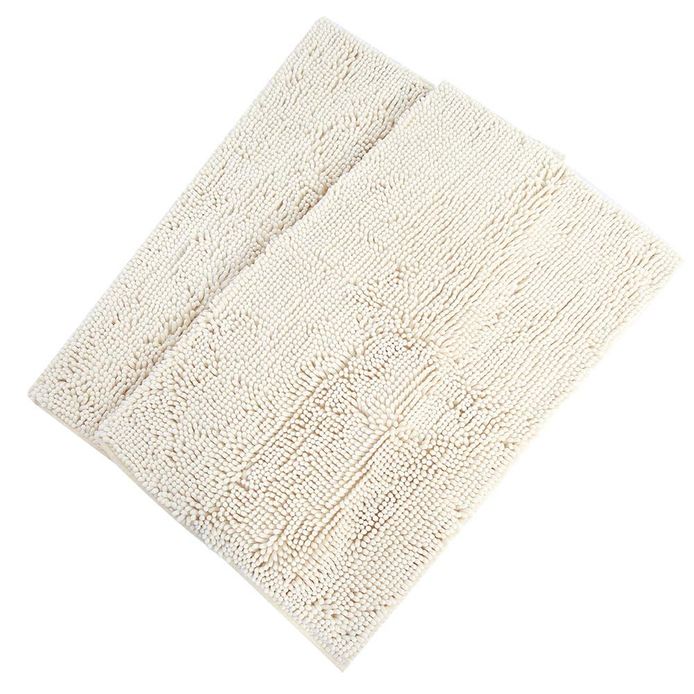 Verdant TouchLiving Room Nonslip Mat 2 pcs Chenille Anti slip Water Absorbent Non slip Mat Bathroom Living Room (White)