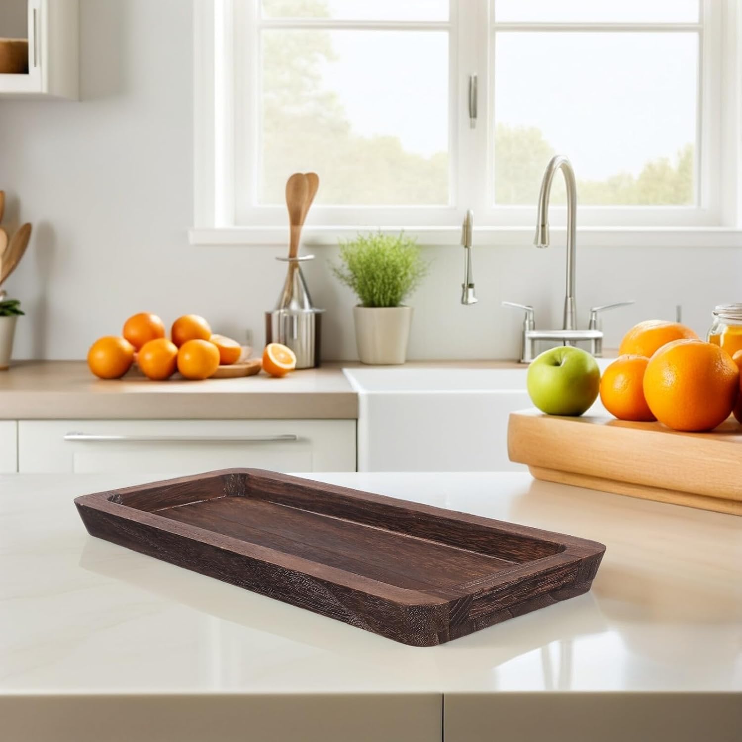 Decorative Wooden Tray Rustic Farmhouse Decor Long Rectangle Tray 15.74 X 6.88 X 1.18 in Wooden Serving Platter for Candles Coffee Table Kitchen Counter Dining Table Entryway
