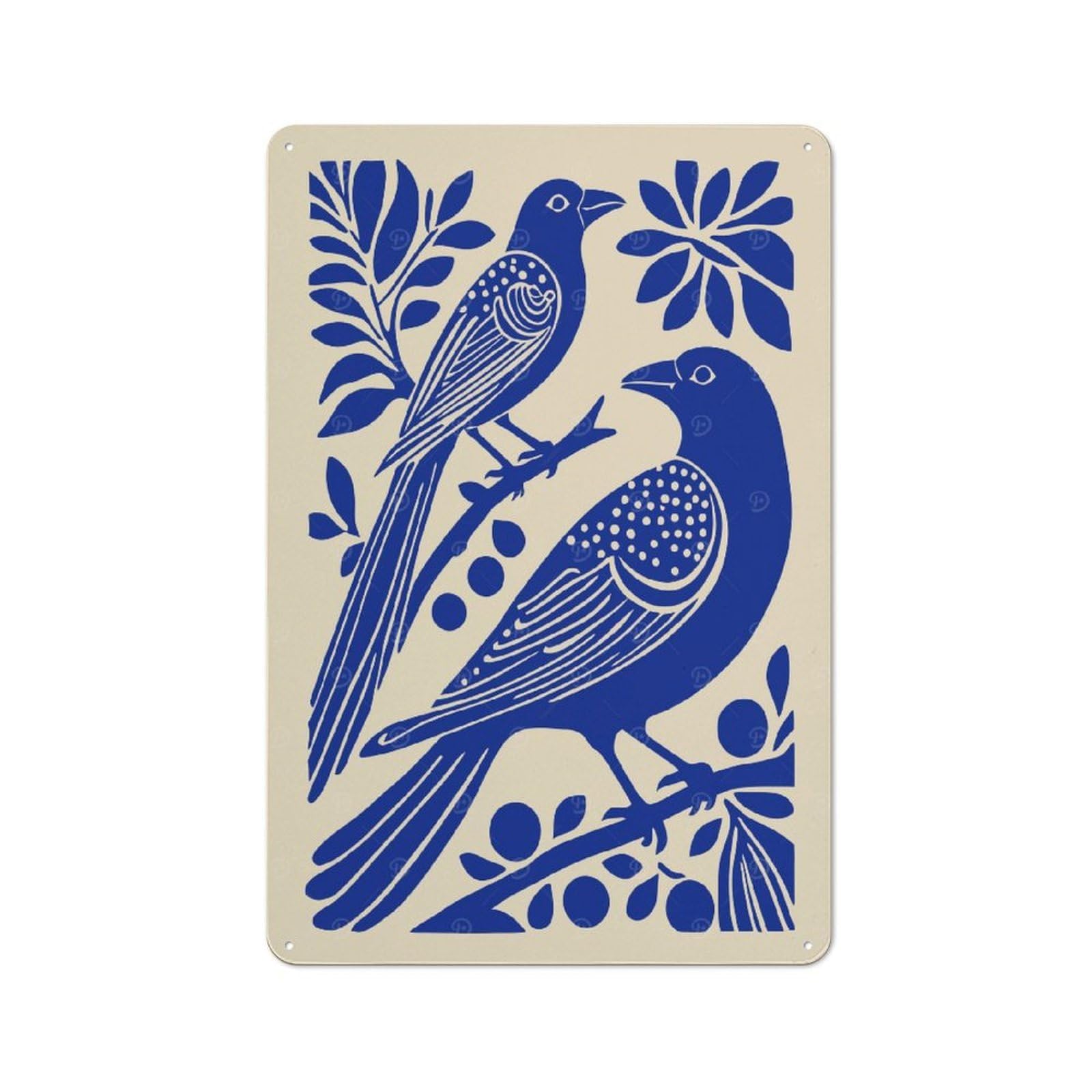 Junmoney Style-14 Tin Wall Plaque 30X20cm With Blue Bird Illustration For Garage Wall, Suited To People Furnishing A Garage