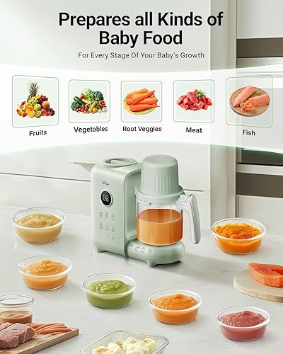 Miniatura 9 de Bear Máquina de alimentos para bebés con cestas de vapor de doble capa de 18.5 onzas, procesador de alimentos para bebés OneStep, molinillo de puré,