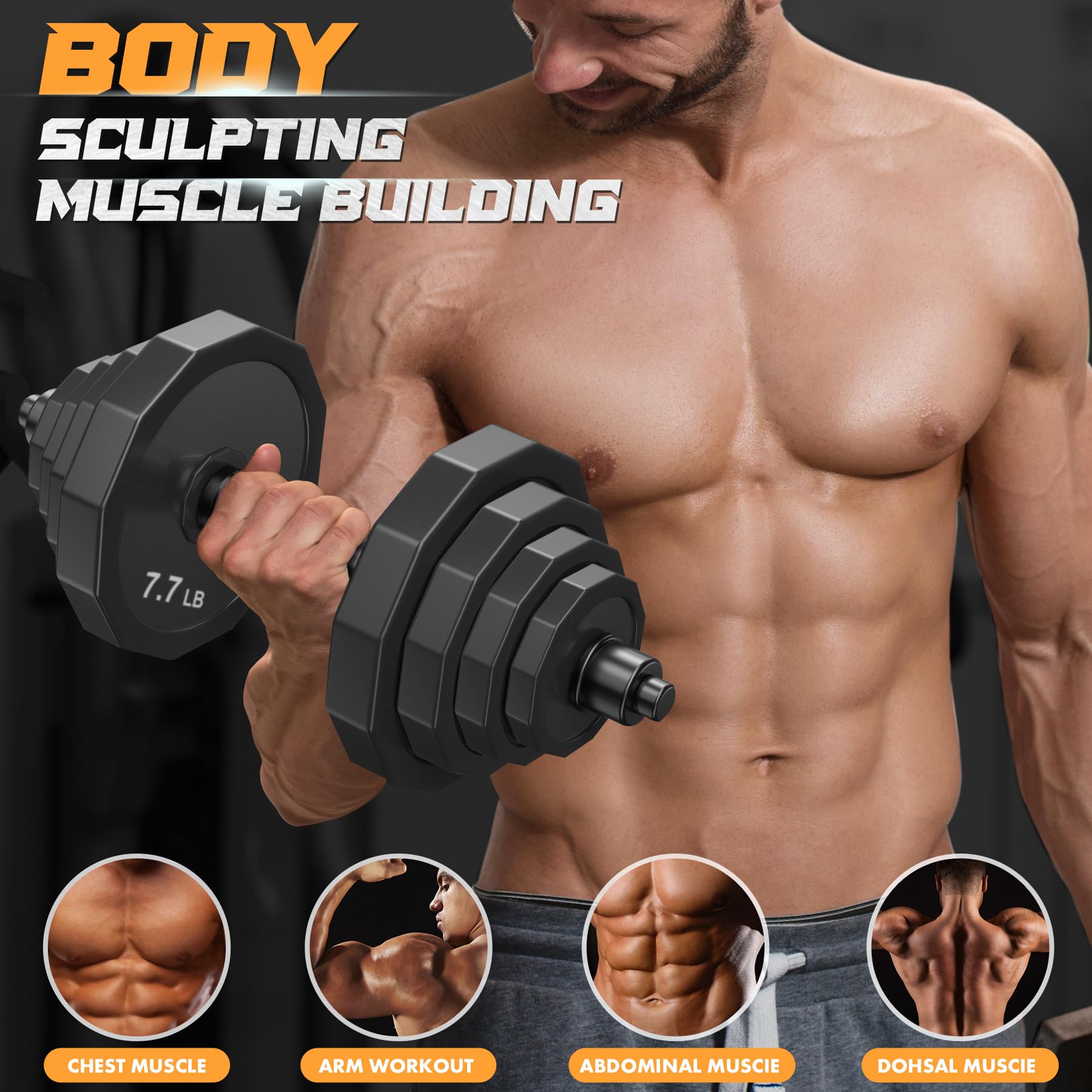 Weights Dumbbells Set, Adjustable Dumbbell Sets 22Lbs 44Lbs 66Lbs 88Lbs with Solid Steel, Barbell Free Weight Set with Connector Workout Home Gym Equipment for Men Women Strength Training Shaping