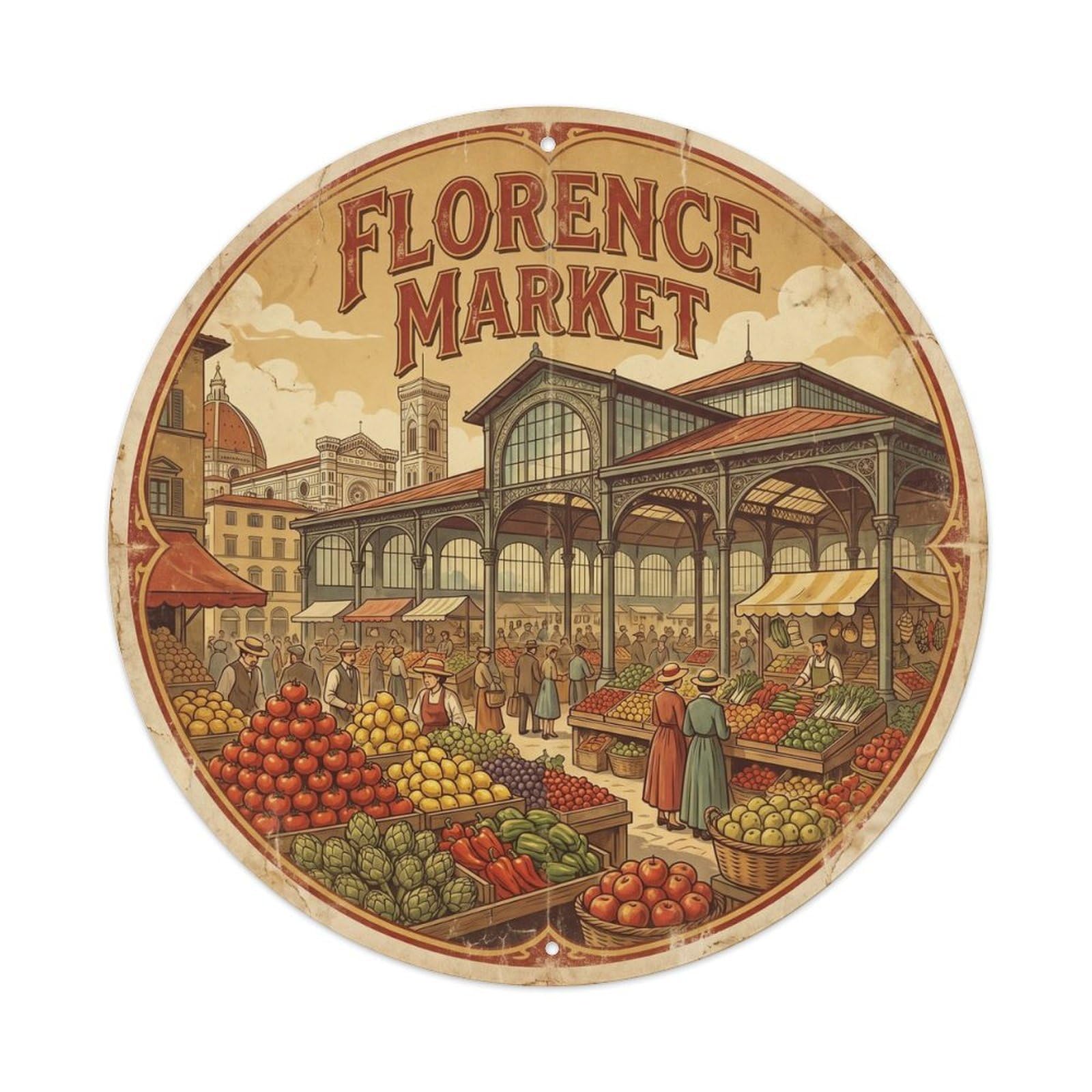 Olhnbad Style Cuisine Culture Florence Market Travel Vintage Metal Tin Sign