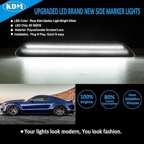 Miniatura 2 de KDM Reflectores LED de marcador lateral para guardabarros, luces de doble fila, compatible con Ford Mustang 2015-2022, ensamblaje de lámpara de