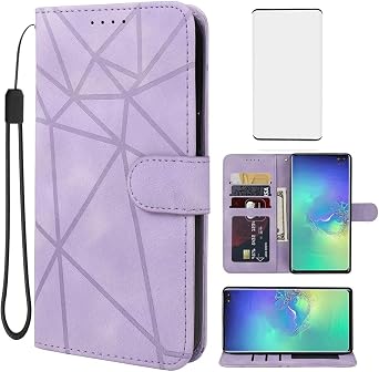 Case for Galaxy S10 Plus Case, Samsung S10+ SM-G975U Wallet Case with Tempered Glass Screen Protector, Leather Flip Credit Card Holder Stand Phone Cover for Samsung Galaxy S10 Plus Purple
