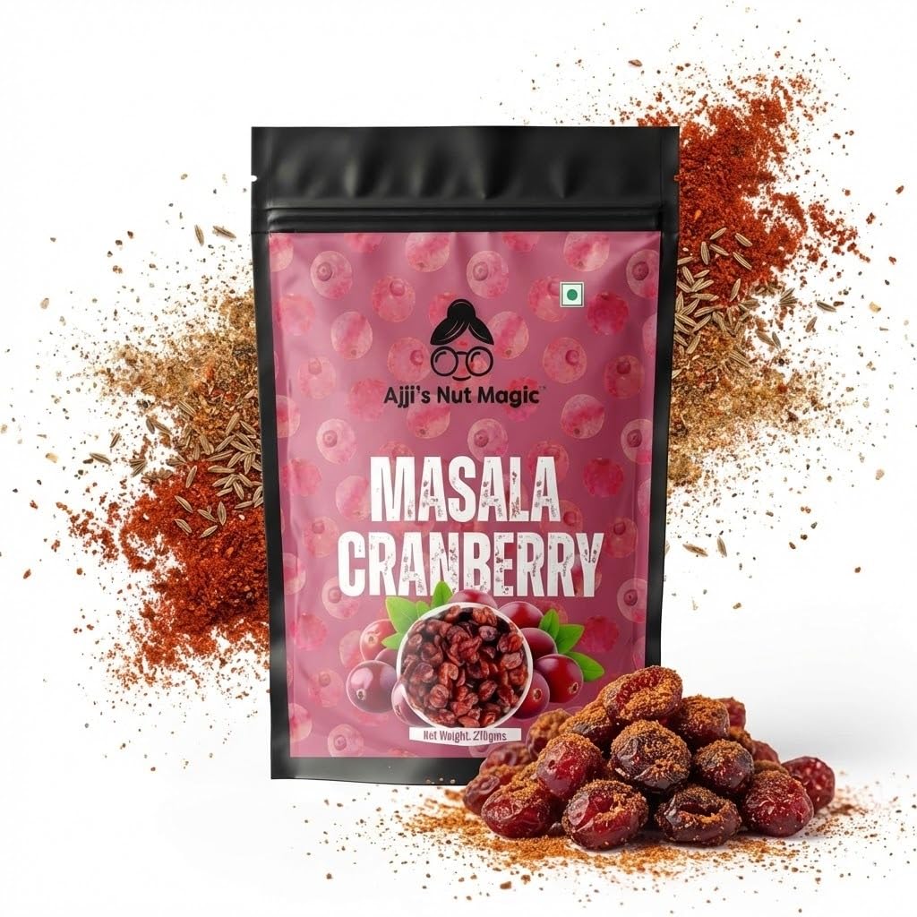 Ajji's Nut Magic Masala Cranberries 200g with Chatpata Seasoning | Dried Cranberry | Natural Ingredients | High-Fiber, Healthy Snacks for Kids and Adults | Tangy & Spicy Snack with Cranberries-image-5