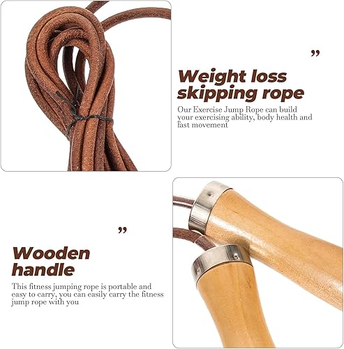 Miniatura 7 de NOLITOY Weighted Leather Jump Rope with Smooth Wooden Handles Indoor Outdoor Fitness Skipping Rope for Physical Education and Strength Training