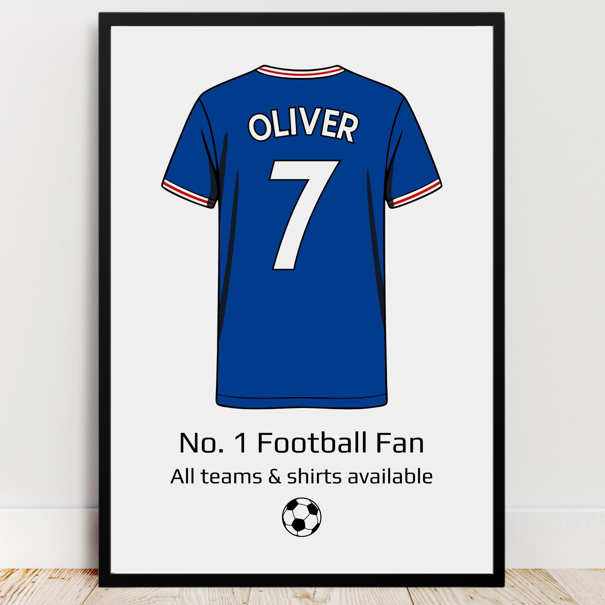 Personalised Rangers Shirt Print | All Teams Available | Framed or Prints | Gift for Boy, Son, Brother, Dad or Grandad | Unique Footy Football Wall Art Keepsake Sports Fan