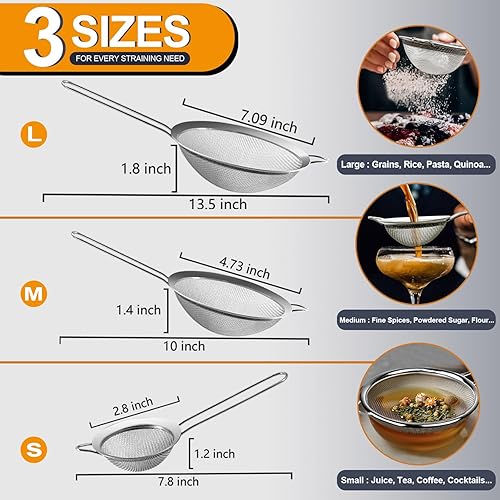 Miniatura 6 de Anaeat Coladores de malla fina, tamices de colador de acero inoxidable de alta calidad, con malla duradera y mango resistente, excelentes para