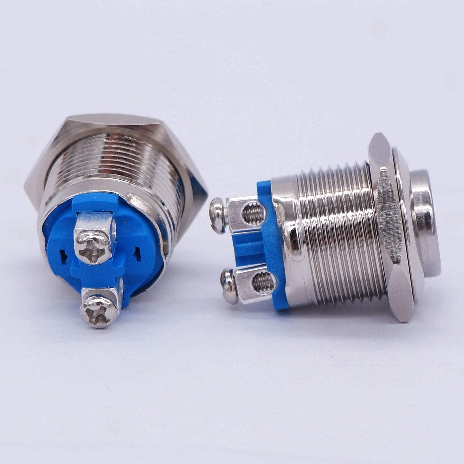 2 Stück 19 mm 3/4 Zoll runder roter Metall-Druckknopfschalter 1NO SPST 3A/12-250V für industrielle Autoschalter (Farbe: Silber)