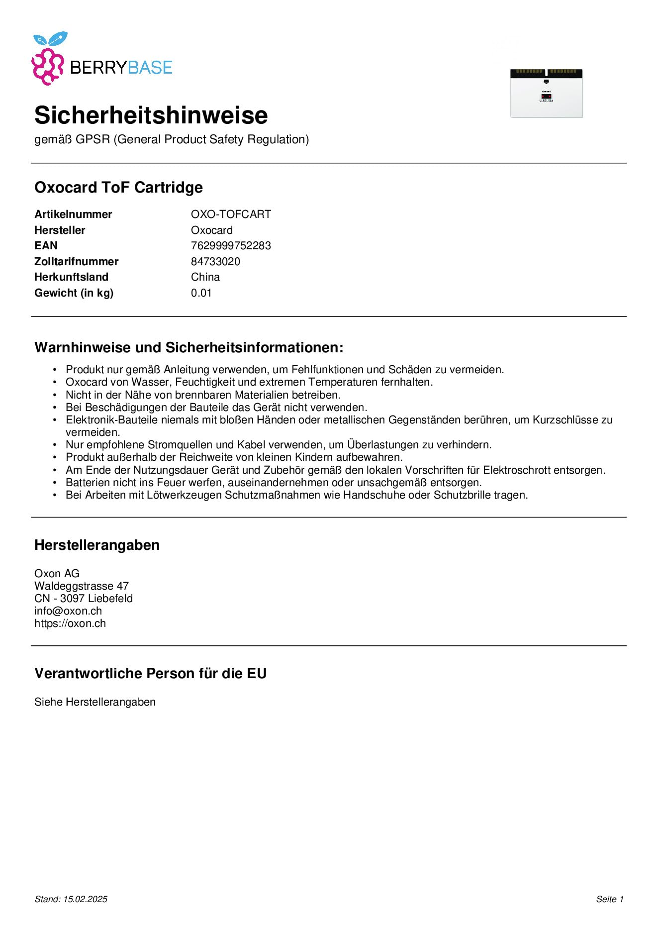 ToF Cartridge