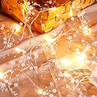 Vista 2 de VERY100 Guirnalda de Navidad con luces de 8.3 pies, guirnalda de cuentas de bayas iluminadas, decoraciones de Navidad para interiores, hogar, Blanco