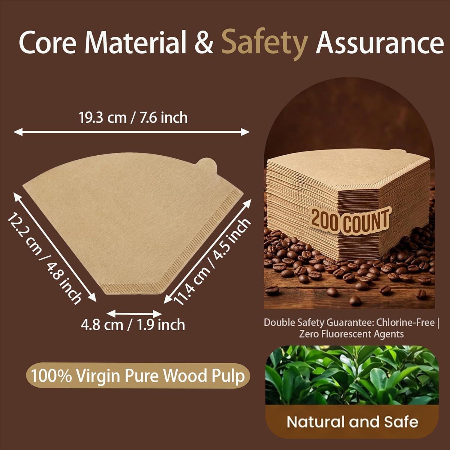 Cone Coffee Filters 200 Count, Unbleached Natural Paper, Disposable for Pour Over Drip Coffee Makers (#4)