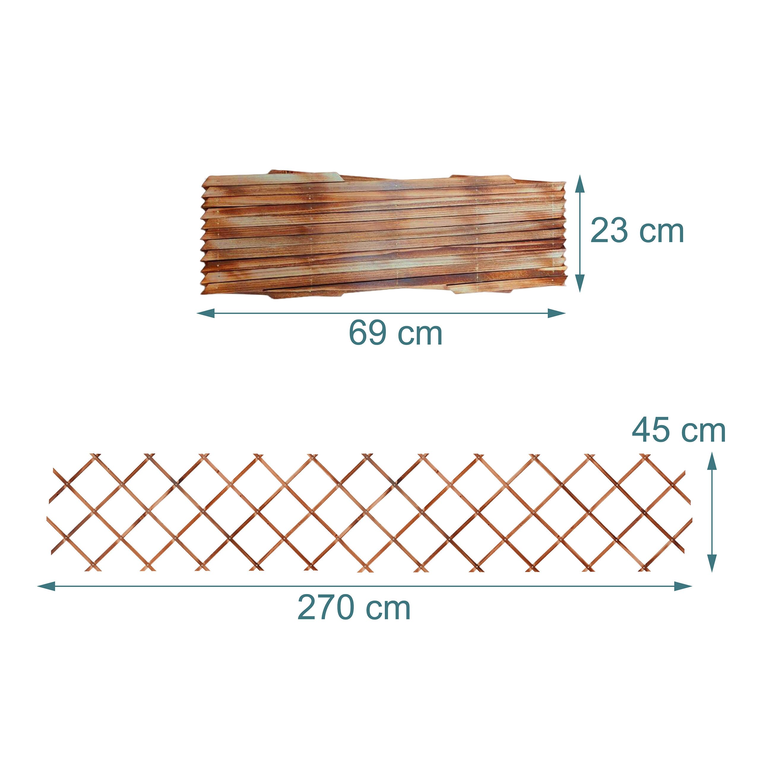 Relaxdays Treillis Extensible, Lot de 3, 270 x 45 cm, Bois brûlé, Fixation Murale, pour Plantes grimpantes