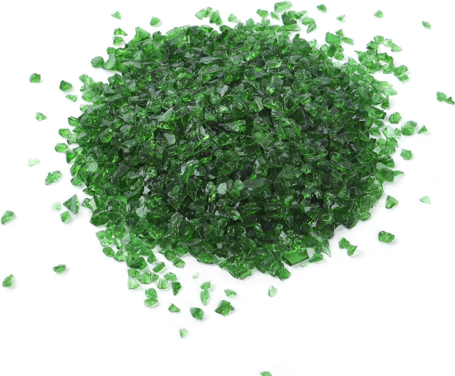 Shiny Stone Alan High Luster Reflective Fire Glass Gravel,Fire Gems,Fire Drops,Fire Glass Pebbles s Beads Chips for Fire Pit Fish Tank Aquarium Garden,3-6mm 305g/0.67lb (Green)