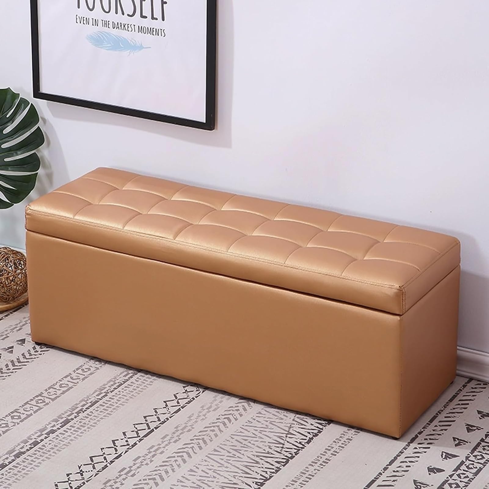 GHFXSCV Entry Bench with Storage & Cushion, Brown Leather Shoe Rack, 40cm/16in Entryway Seating, Stylish Sofa Stool, Versatile Nightstand Bench