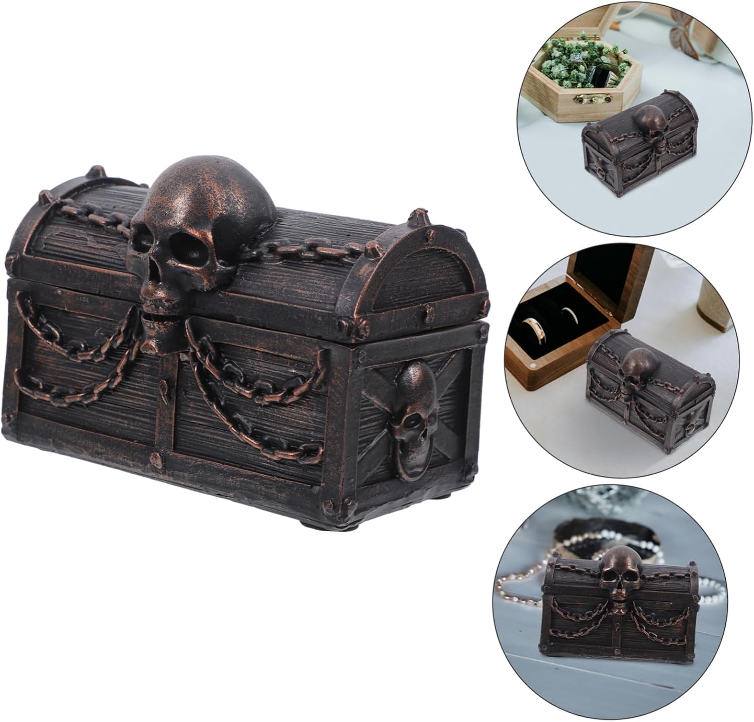 Skull Treasure Chest Jewelry Trinket Box Multifunctional Resin Organizer for Halloween Desktop Decoration Compact Keepsake Storage for Small Items Unique Skull Design and Easy