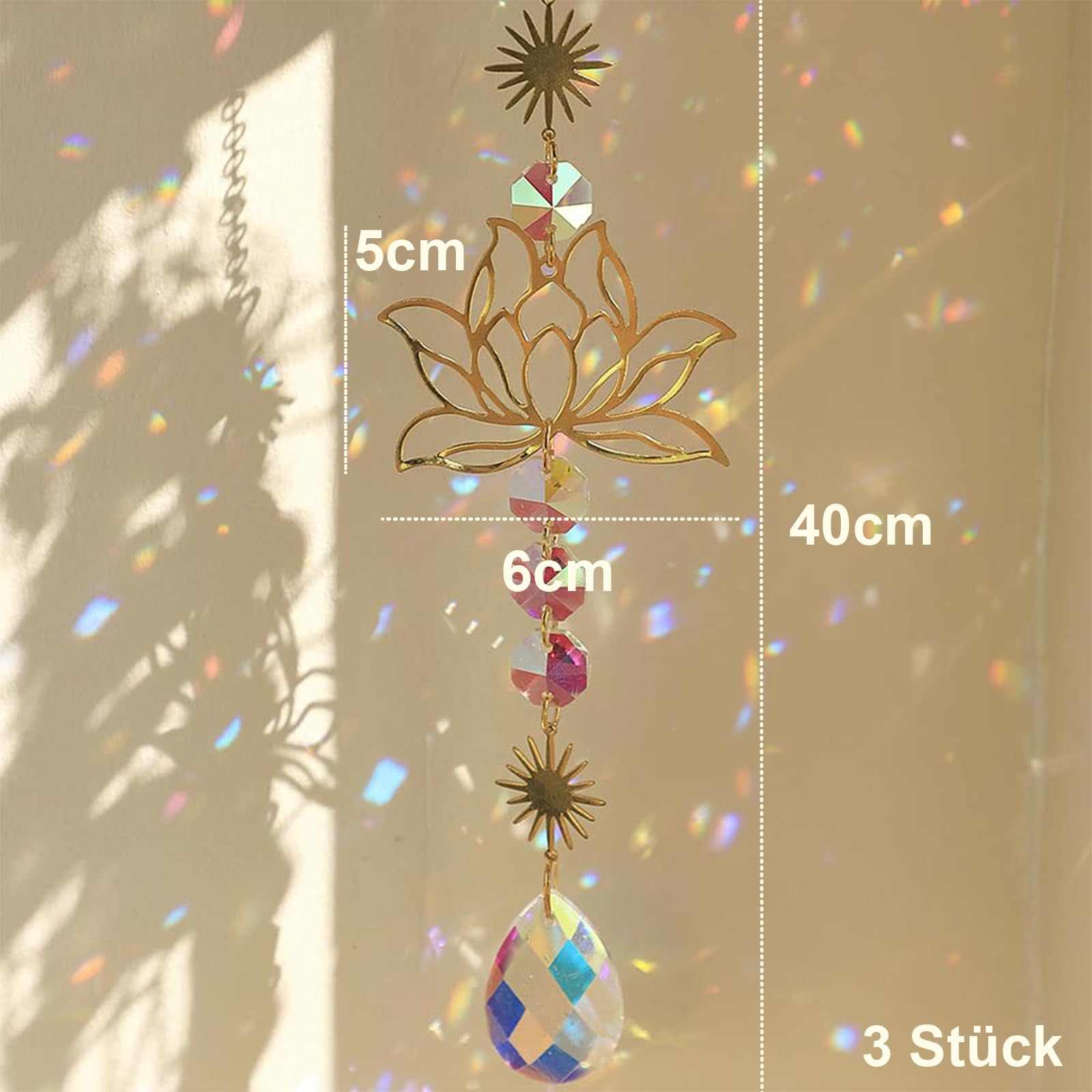 Acchiappasole Da Finestra 20x20 Cm – Decorazione Boho In Acrilico Con Motivo Cavallo, Catena In Metallo, Giochi Di Luce Arcobaleno Per Interni Ed Esterni