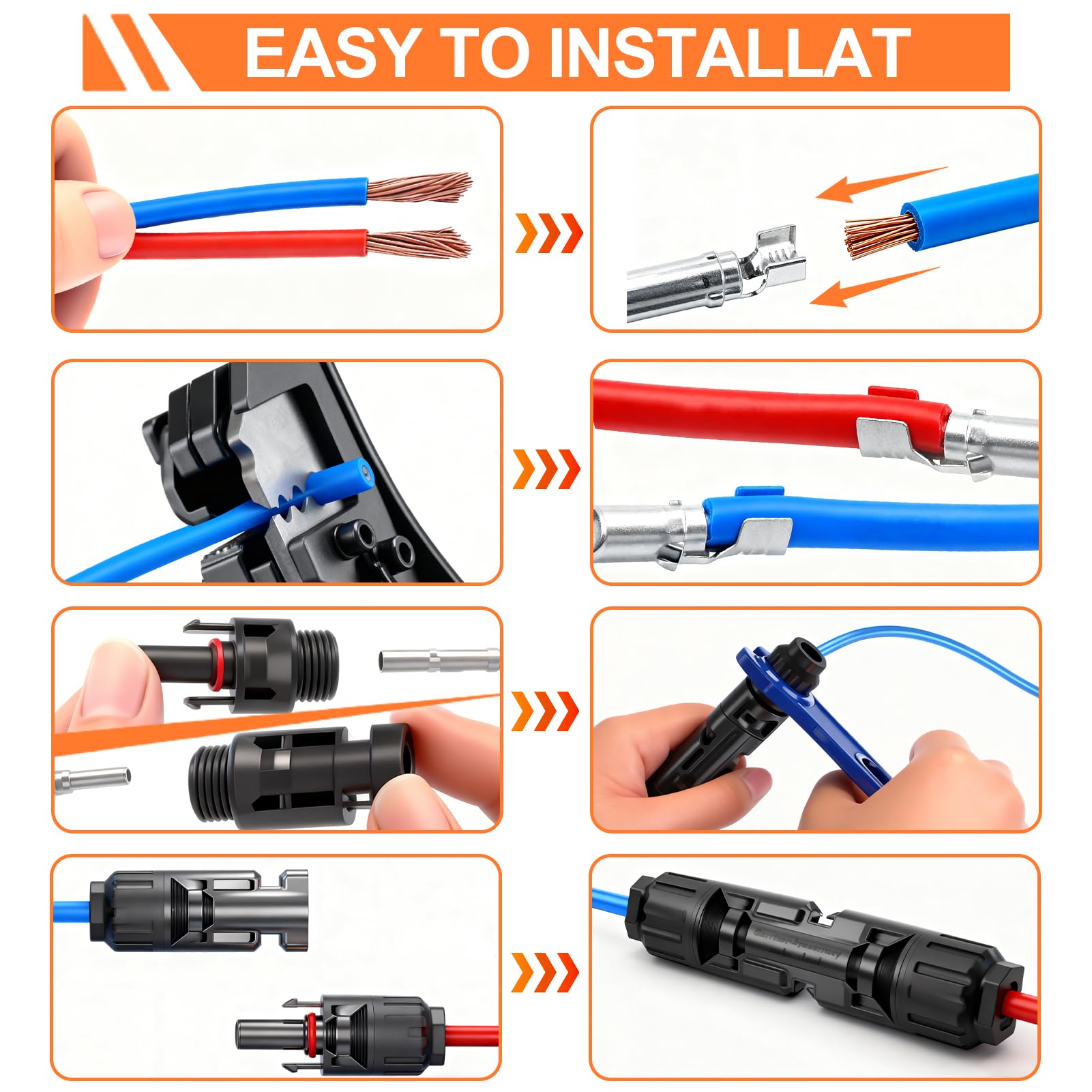 Set de Crimpadora Solar para Cables PV de 2,5/4/6 mm²,con 1 Alicates de Crimpado,14 pares de Conectores Fotovoltaicos,12 pares Conectores Macho Hembra,2 Llaves,para Instalación Fotovoltaica