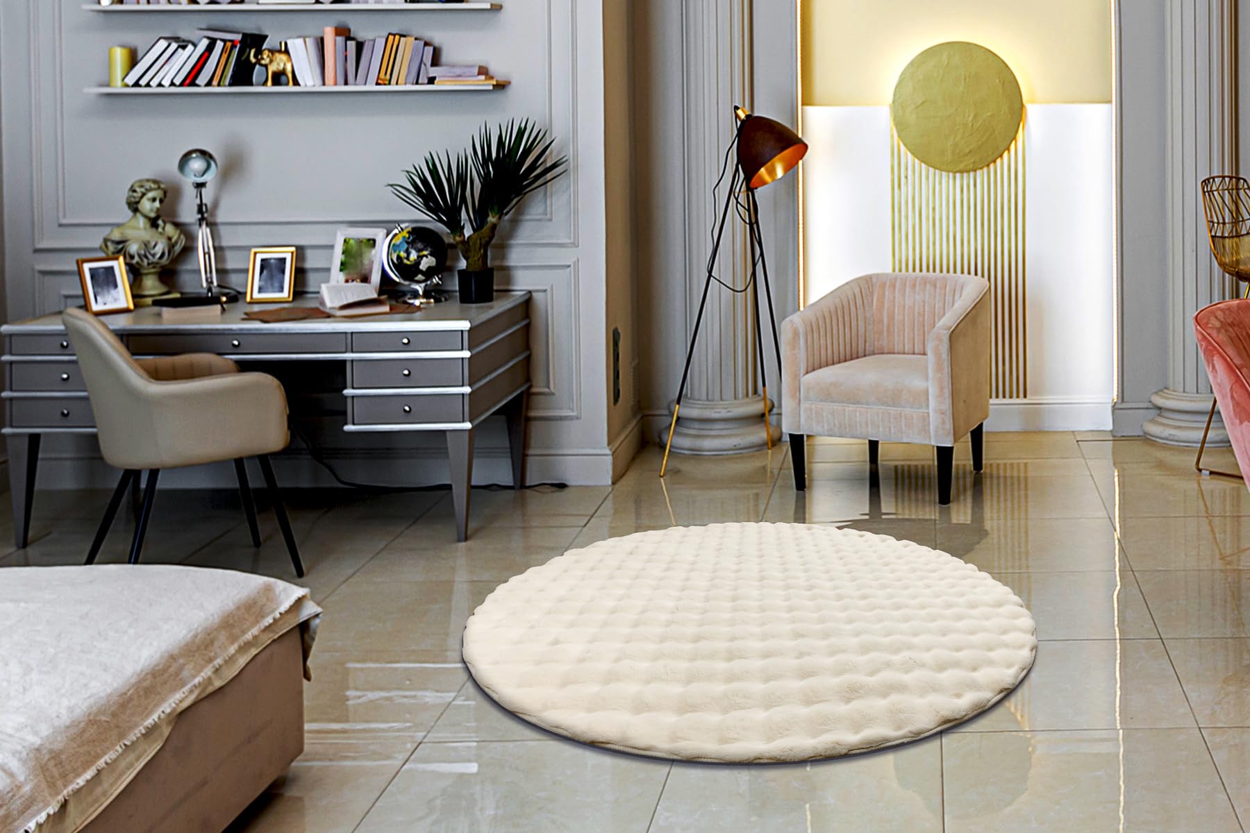 rugsx Tapis Bubble Imitation Fourrure de Lapin 3D, pour Chambre d'enfant, Salon, Chambre à Coucher, très épais, structuré, Ivoire, Cercle 100 cm