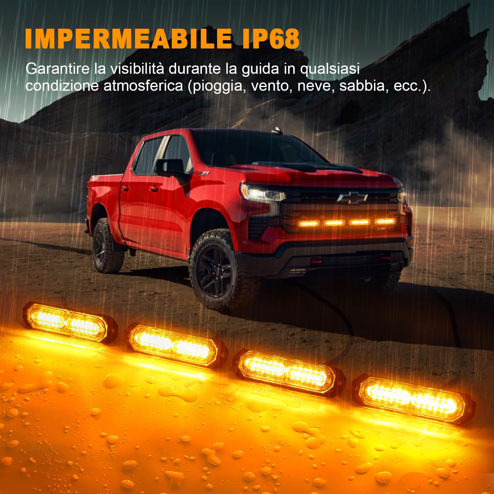 4 x 12 Led lampeggiatore arancione, 12v girofaro led 12v luce di avvertimento con 21 modalità stroboscopiche lampeggianti IP67 striscia di luce stroboscopica per camion trattore auto