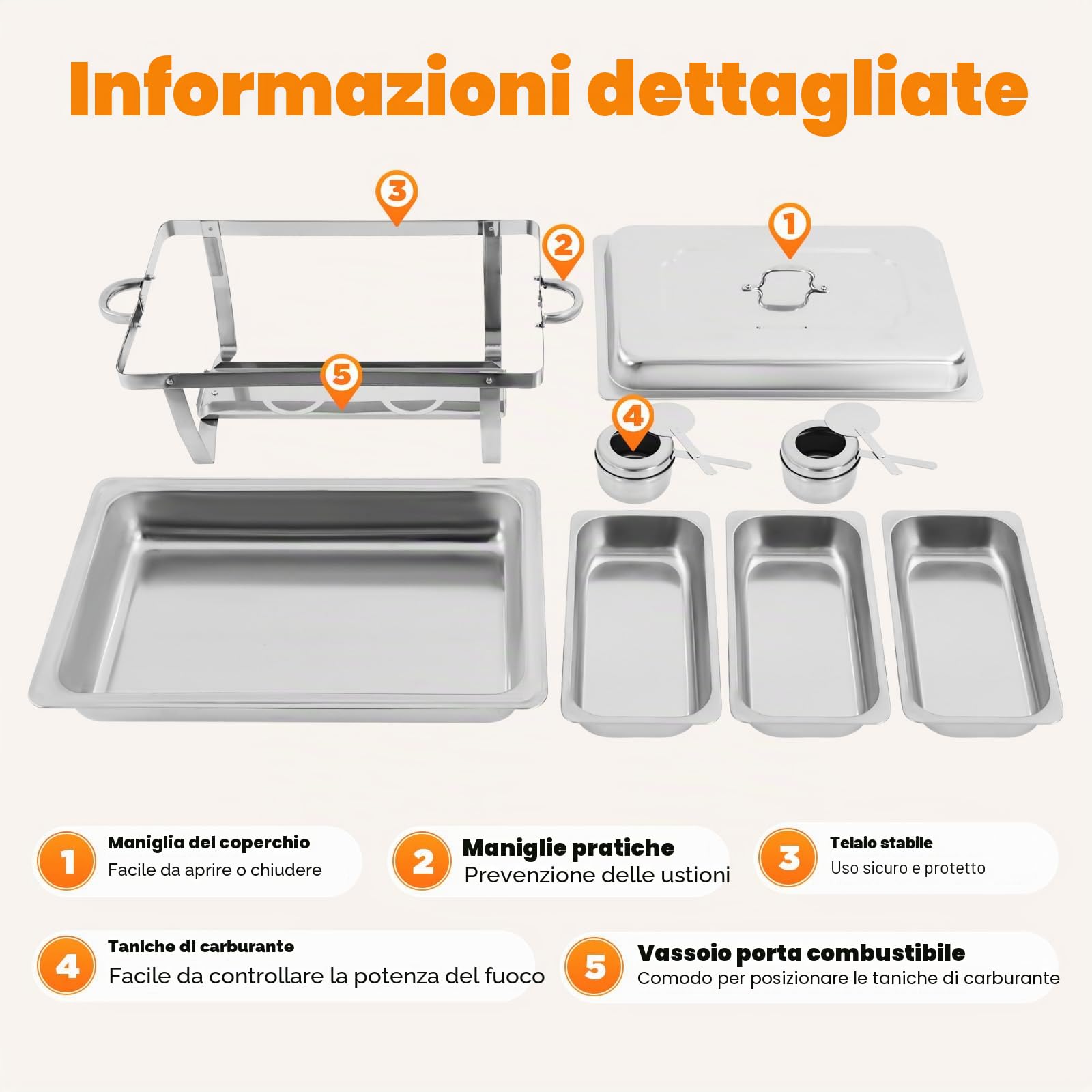 Set professionale per chafing Dish, Scaldavivande per Buffet Acciaio Inox 3x 9L, 52,8 x 32,5 x 9,2cm Contenitore Vassoio di Riscaldamento per Buffet Albergo Hotel Mensa Supermercato Ristorante