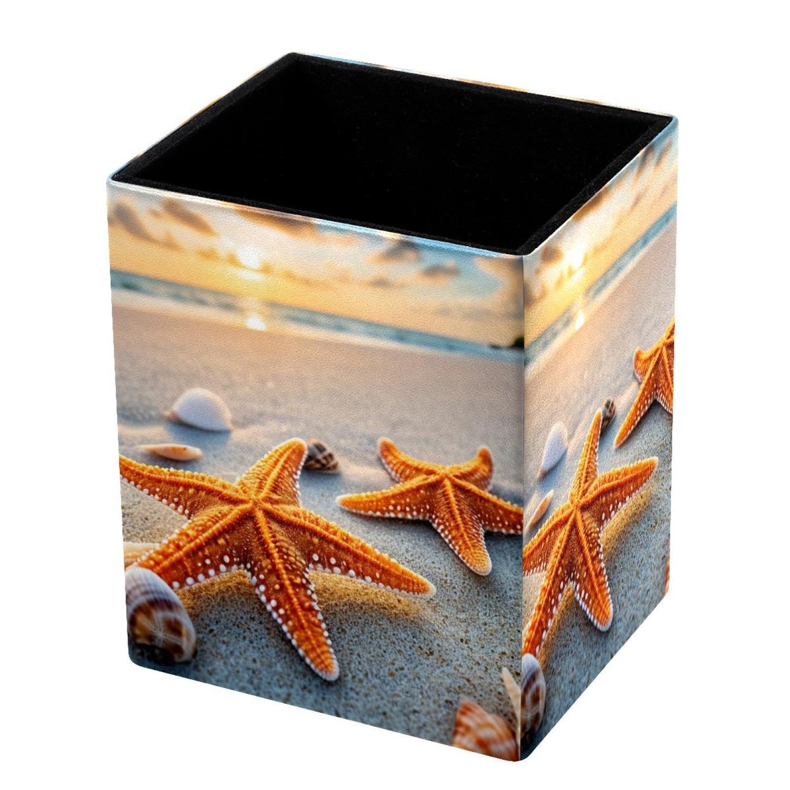VAPOKF Pencil Holders for Desk, Starfish on the Beach Printed Pen Holders Pen Pot Makeup Brushes Storage Desktop Stationery Supplies Organiser for Home Office