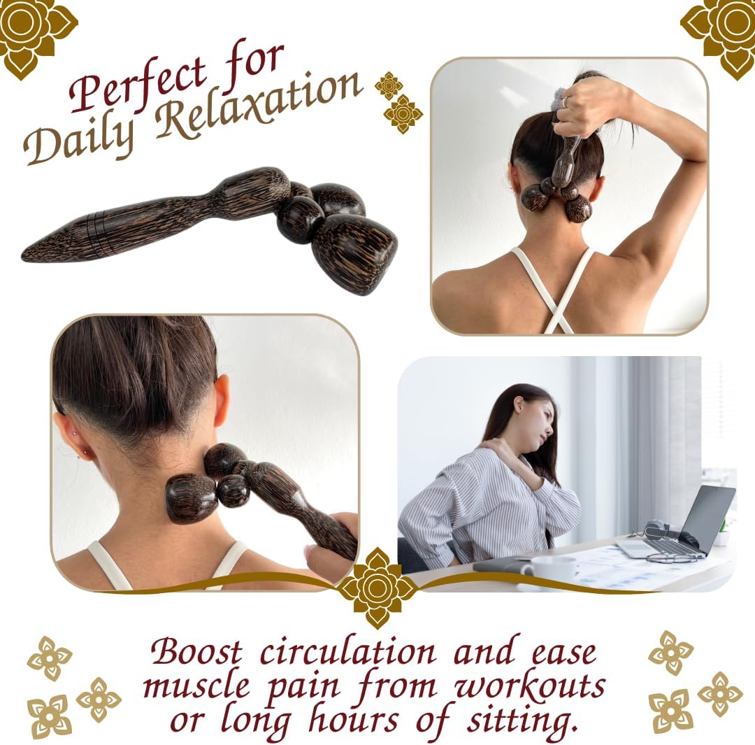 Thai Palm Wood Massage Roller – 8’’ Wooden Neck & Shoulder Relaxation Tool for Stress Relief