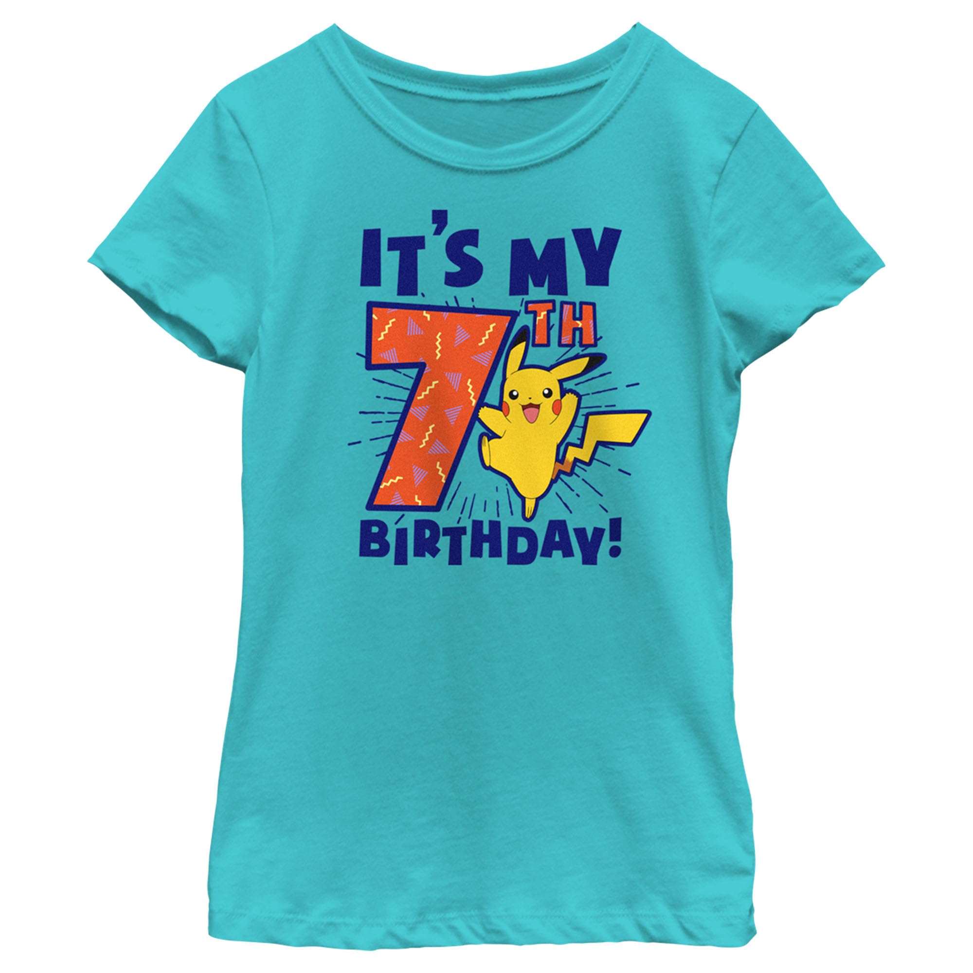 Girl's Pokemon It’s My 7th Birthday Pikachu T-Shirt - Tahiti Blue - Large