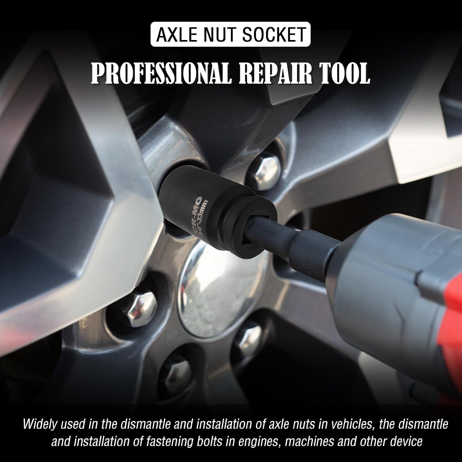 33mm Socket 3/4 Drive with 6 Point Design,Heavy Duty Non-slip 3/4 Impact Socket for Quick Dismantle Car Axle Nuts,Professional Deep Impact Axle Nut Sockets Car Accessories (33mm-3/4"Drive)