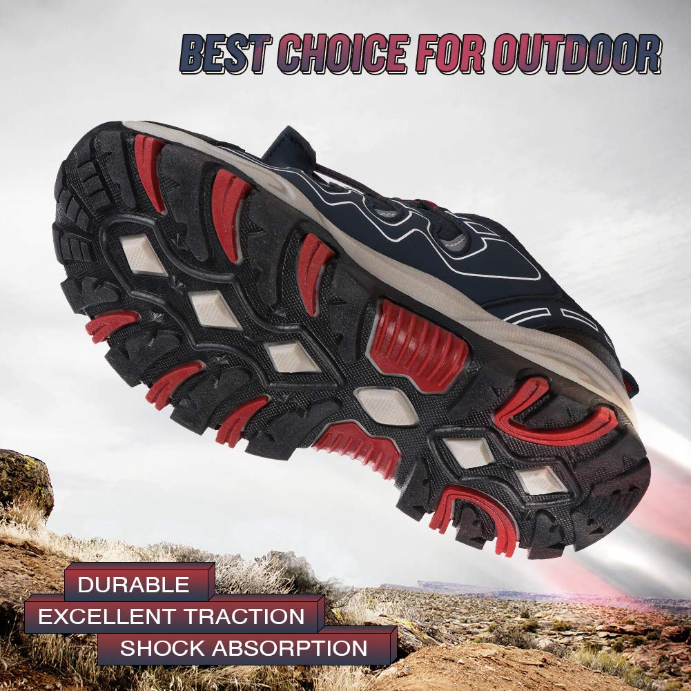 UOVO Boys Shoes Boys Sneakers Boys Tennis Running Shoes Waterproof Hiking Shoes Kids Athletic Outdoor Sneakers Slip Resistant(Little/Big Boys) Navy Blue/Red 6.5 Big Kid