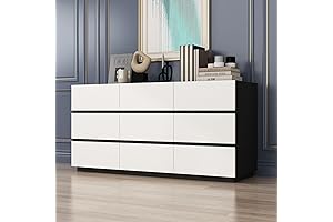 MOUMON Modern Dresser, 9-Drawer Chest of Drawers, White and Black