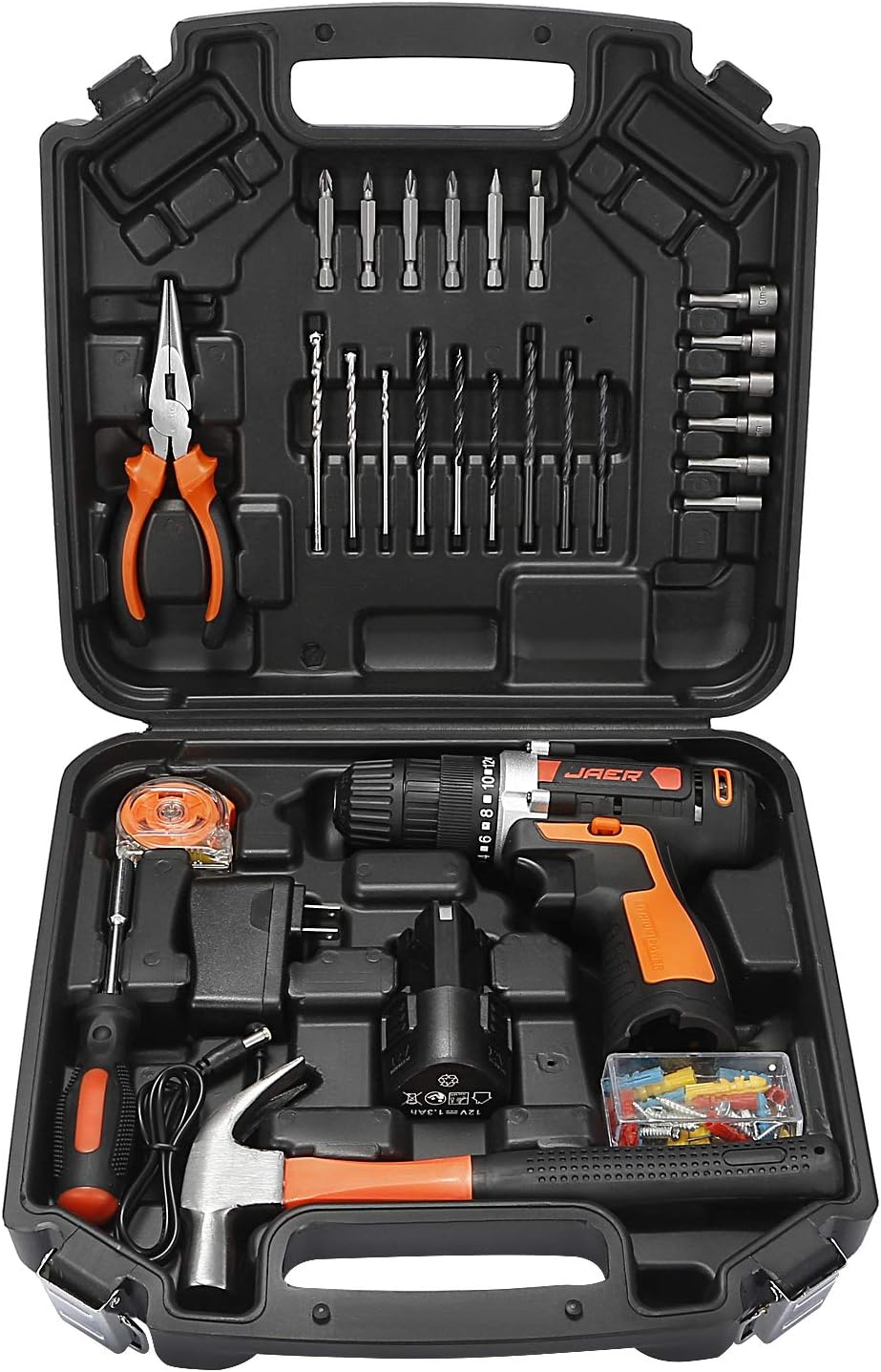 Suреr Sаlе 🛒 Jaer Cordless Power Drill and Home Tool Kit, Set with 3/8 Inches Keyless Chuck 28 Pcs Screwdriver Bits