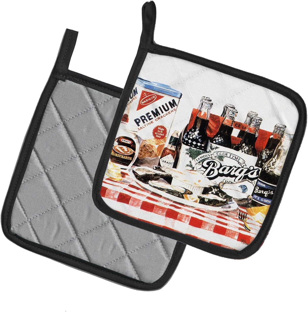 Caroline's Treasures 1004PTHD Barq's Oysters Pair of Pot Holders Kitchen Heat Resistant Pot Holders Sets Oven Hot Pads for Cooking Baking BBQ, 7 1/2 x 7 1/2