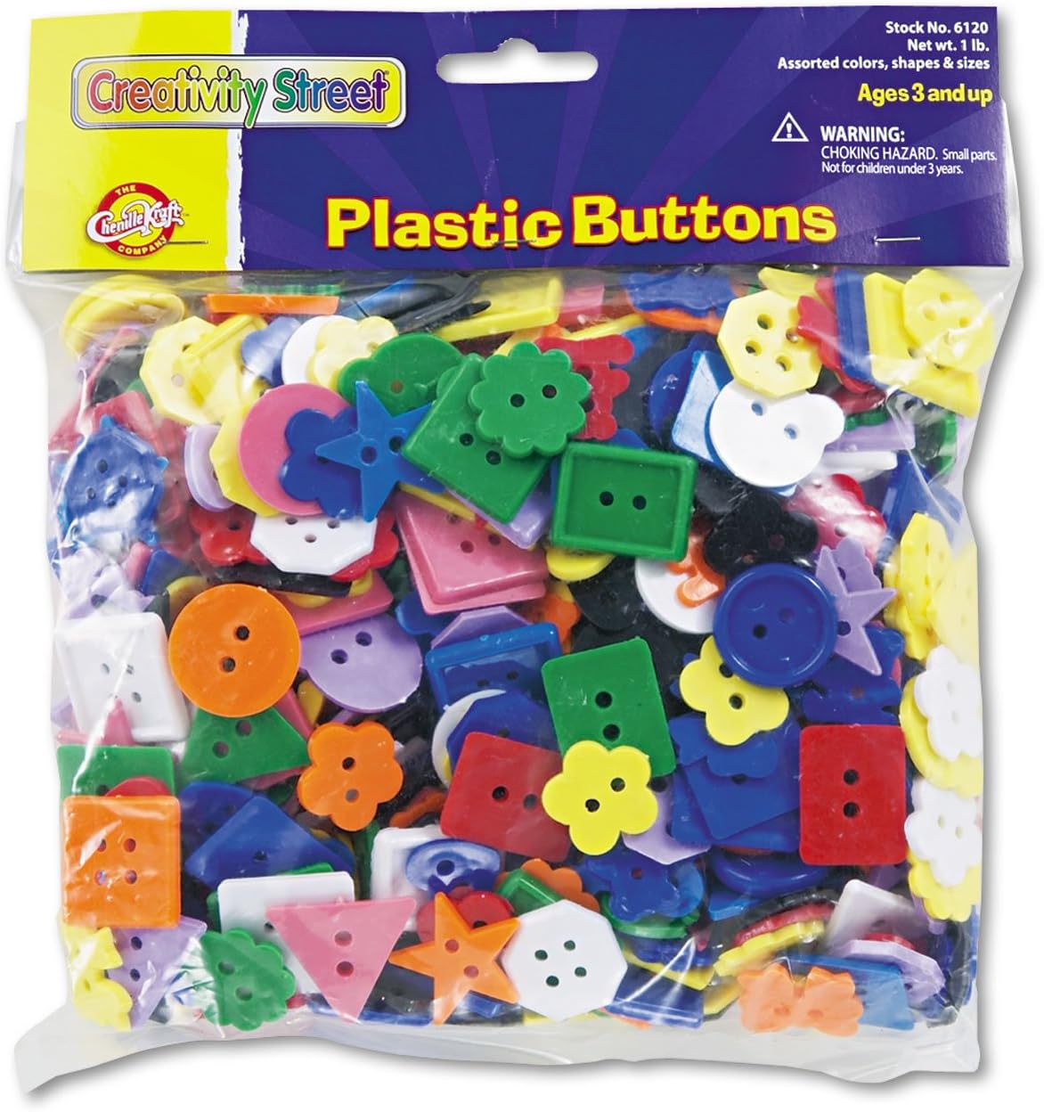 Chenille Kraft 6120 Plastic Button Assortment, 1 lbs., Assorted Colors/Sizes