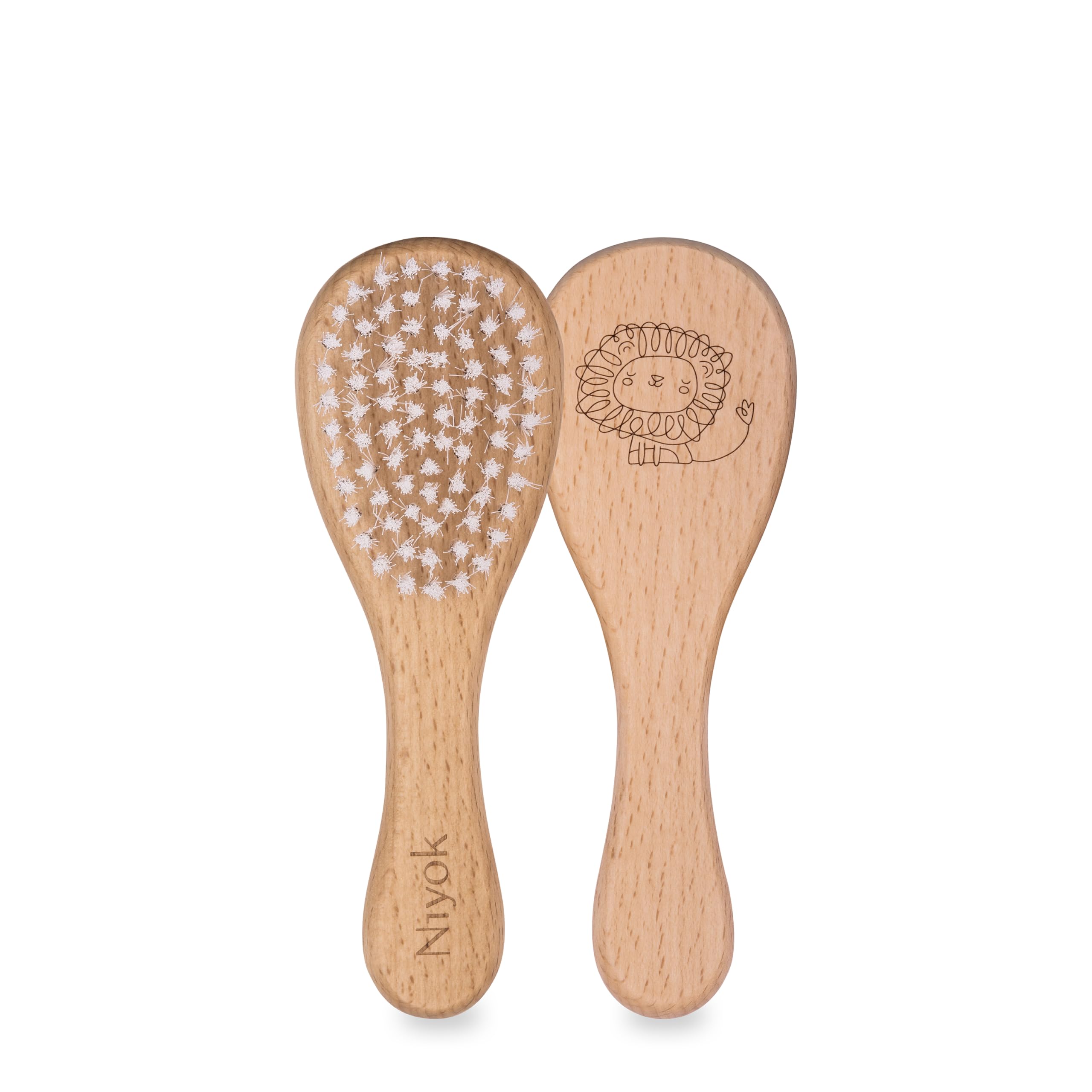 Niyok Babybürste - Extra weiche Baby Haarbürste aus Buchenholz mit Nylon-Borsten, Hochwertige Babyhaarbürste für schonendes Entwirren & Kämmen, Baby Erstausstattung