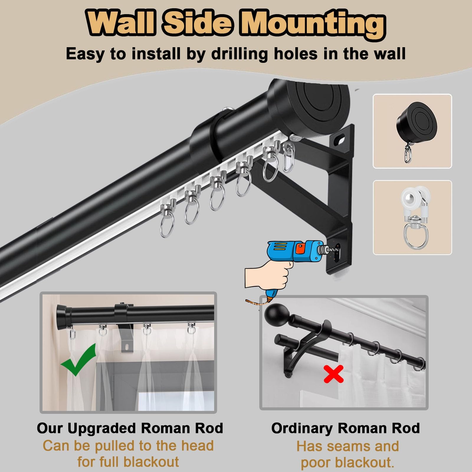 Verstellbare Aluminium-Gardinenstangen Traverse Track für Vorhänge & Vorhänge, Wandmontage, Schwarz/Weiß, 1-8 m, ideal für Raumteiler & Wohnkultur, langlebige und stilvolle Lösung
