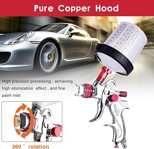 Miniatura 8 de HVLP - Pistola de pintura con boquillas de 1.4/1.7/0.079 in, pistola de pintura de aerosol de aire con 10 tazas de mezcla de 20 onzas y tapas y