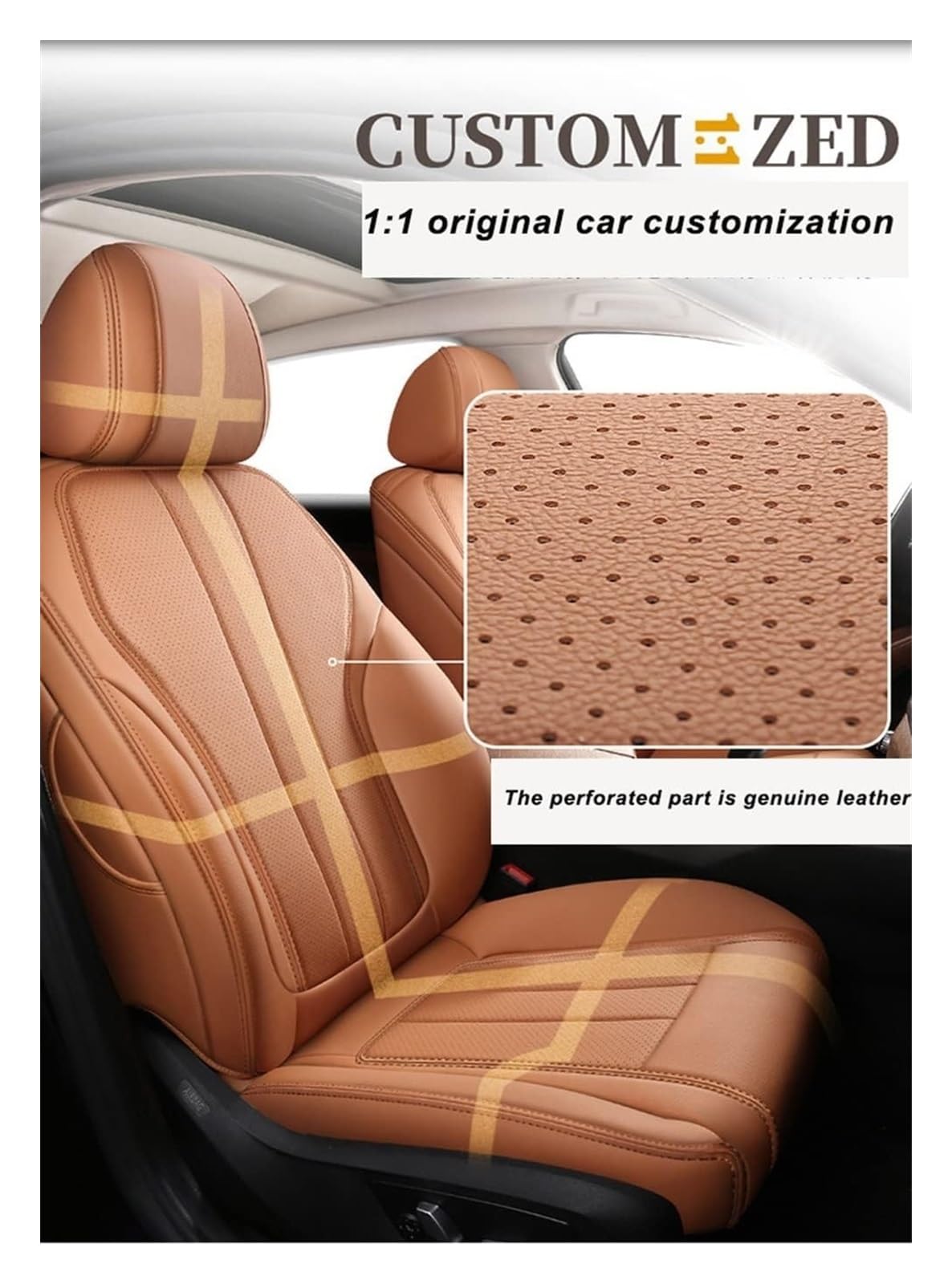 Für A4 2006-2013 2017 Autositz Set Sitzkissenbezug Schutz Maßgeschneidertes Leder Autositzbezüge Zubehör Autositzbezüge(Coffee Color)