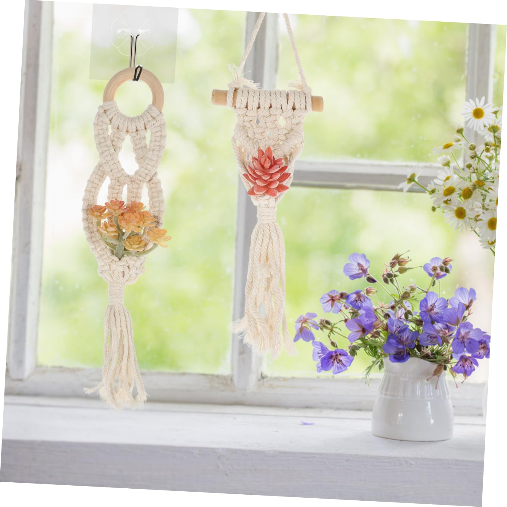 Mipcase Lot De 4 Supports De Plantes Suspendus en Macramé Tissé pour Plantes Aériennes Décoration Murale Unique pour Jardin 2 Pièces X 4