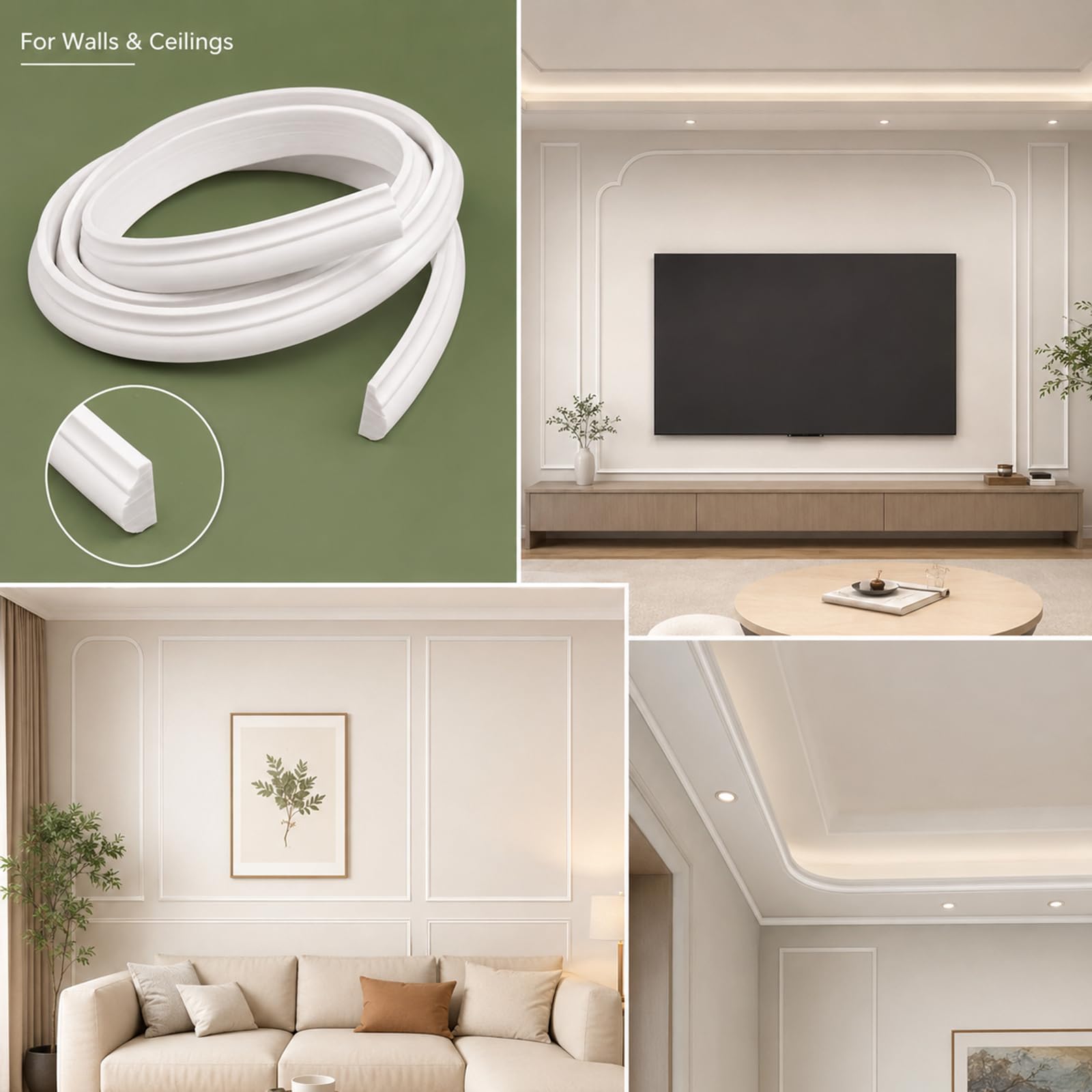 PVC Modanatura per Pareti Flessibile per Quadri, Porte, Boiserie, Specchi, Armadi E Rivestimenti Murali W 1.6cm, L 10m