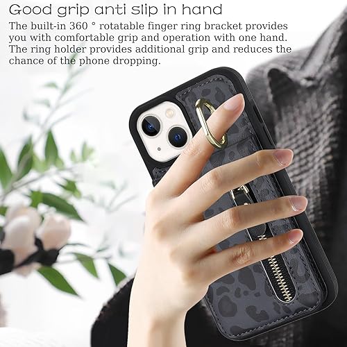 Miniatura 4 de Funda para iPhone 13 mini con tarjetero para mujer, para iPhone 13 mini, funda para teléfono con tarjeta de crédito con anillo, cremallera y