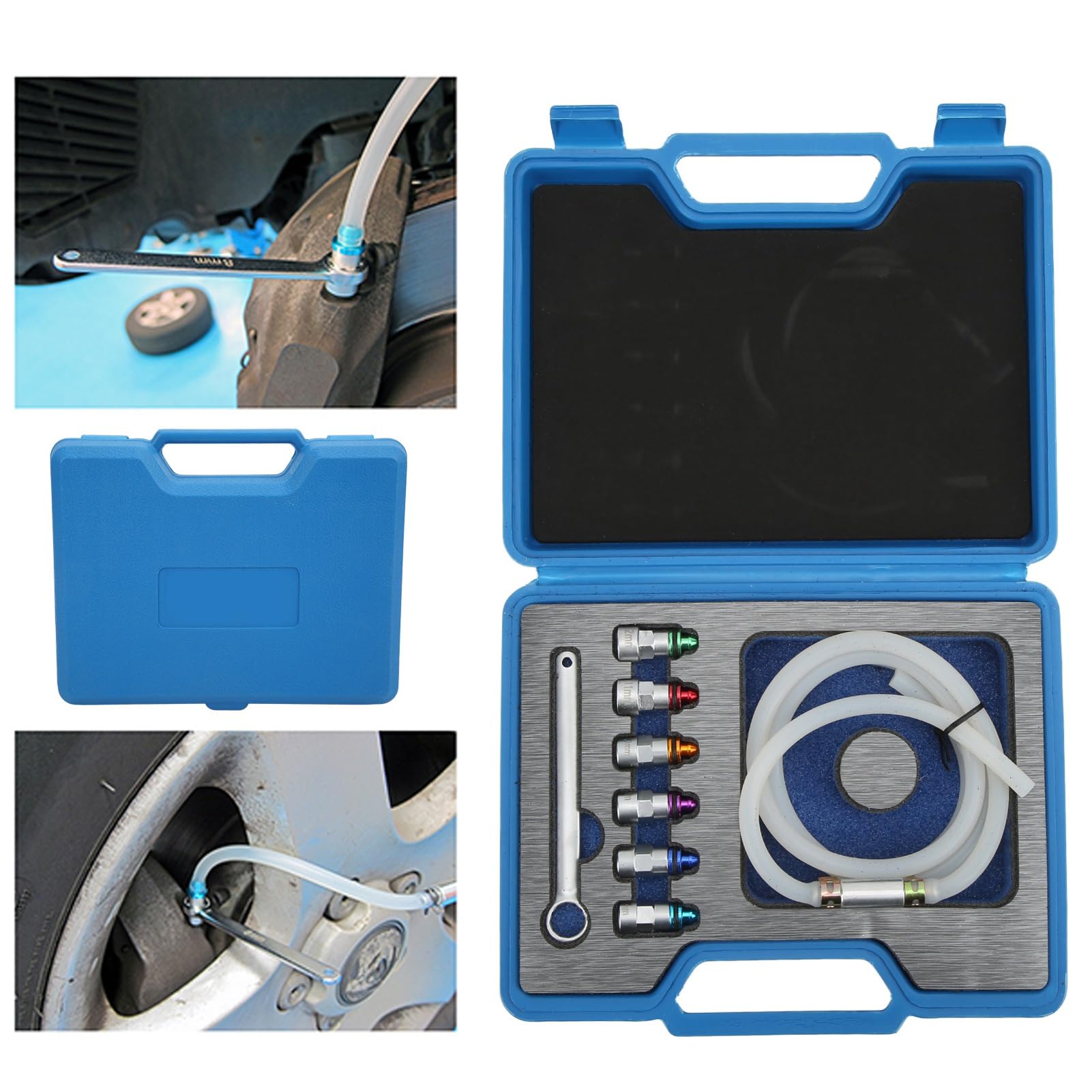Metal Rubber Brake Bleeder Wrench Kit, 7?12mm 6 Adapters 1 Drain Hose, Universal for Car SUV Light Truck Motorcycle