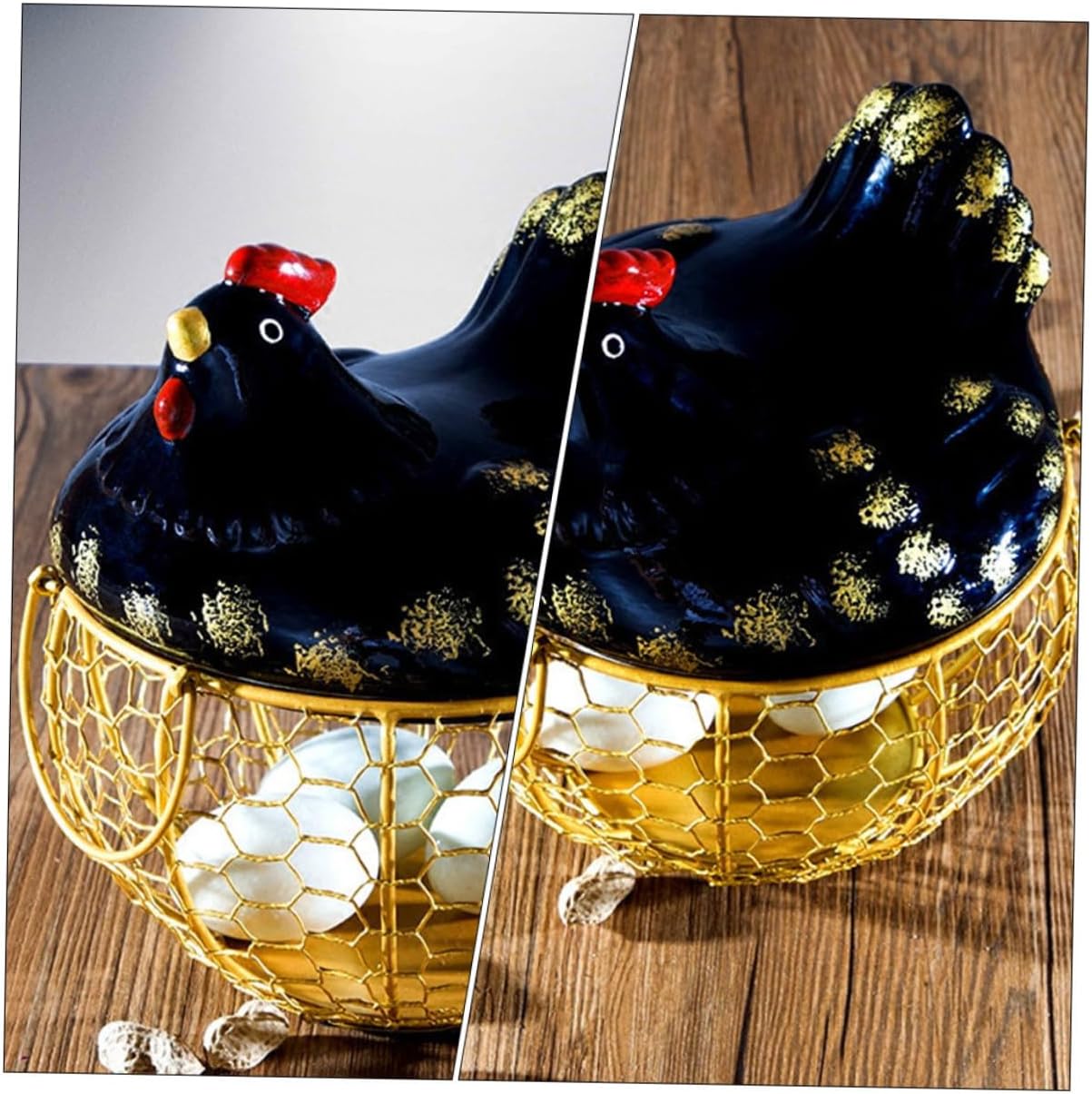 Black and Gold Iron Wire Egg Basket Rustic Desktop Egg Holder Food Storage Basket for Kitchen Countertop Multifunctional Chicken Wire for Home Use