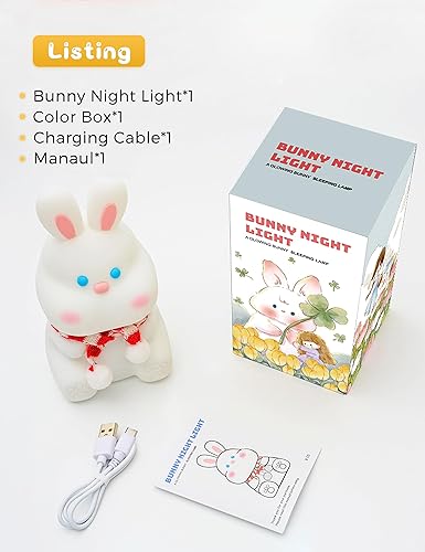 Miniatura 8 de LOHAS Linda luz nocturna, luz nocturna de conejo, luz con sensor táctil, 1 W, recargable por USB, 2 modos blanco cálido y degradado de color,