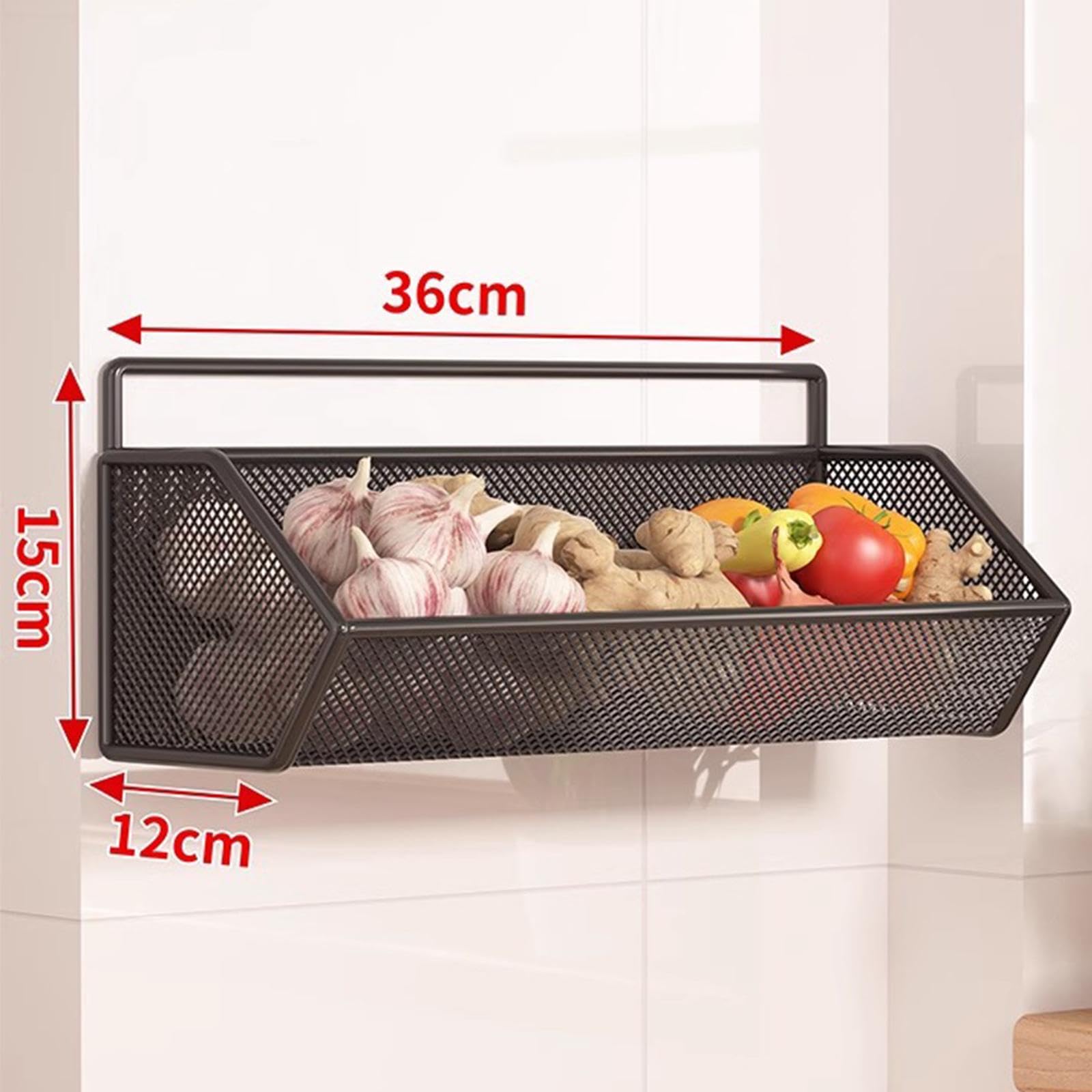Colcolo Hängender Wandkorb, Aufbewahrungskorb, einlagig, Organisationskorb, Obstkorb, Hängeregal aus Metall für Küche, Gemüse und Knoblauch, m