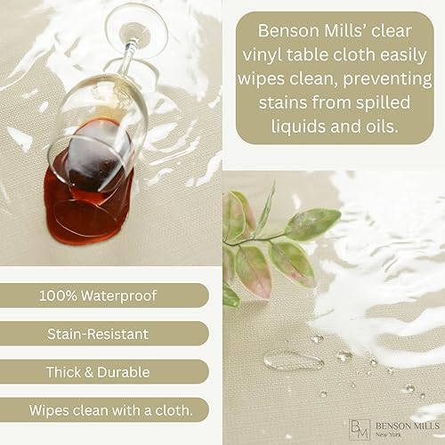 Miniatura 8 de Benson Mills - Mantel de plástico transparente resistente, 100% impermeable y a prueba de derrames de aceite, de PVC de vinilo, redondo, para mesas